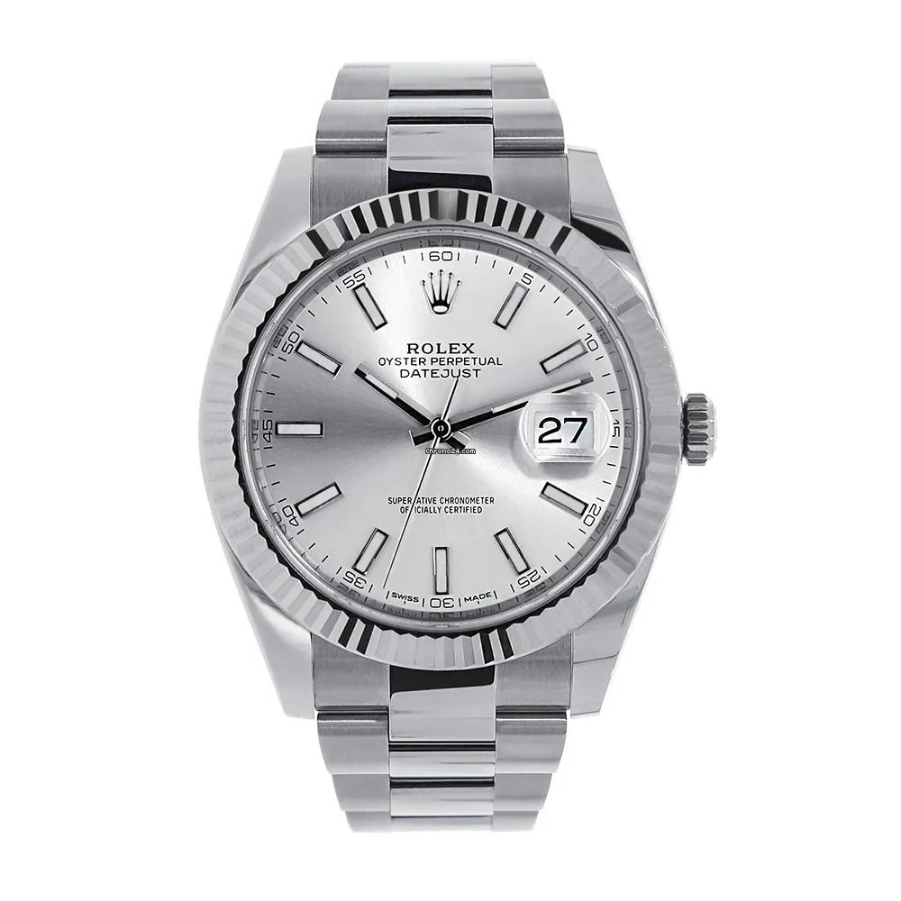 Datejust II Stainless Steel White Gold Silver Index Dial Watch 116334.