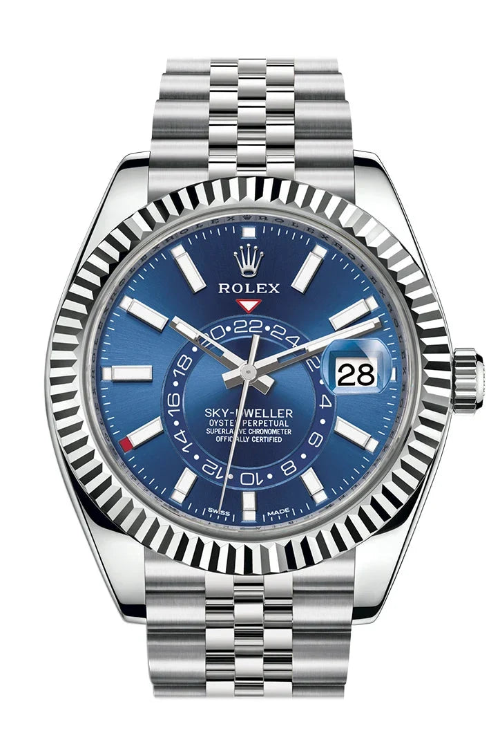 Sky Dweller Blue Dial 18K White Gold Bezel Steel Jubilee Men's Watch 326934.