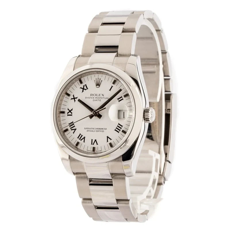 Rolex Date 115200 White Roman Dial