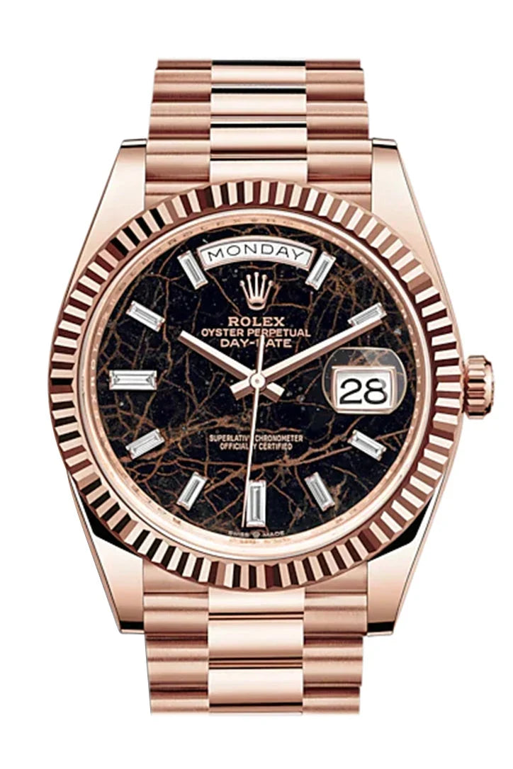 Day-Date 40 Eisenkiesel 10 Baguette-cut Fluted Dial Diamond Bezel 18K Everose gold President Automatic Men's Watch 228235.