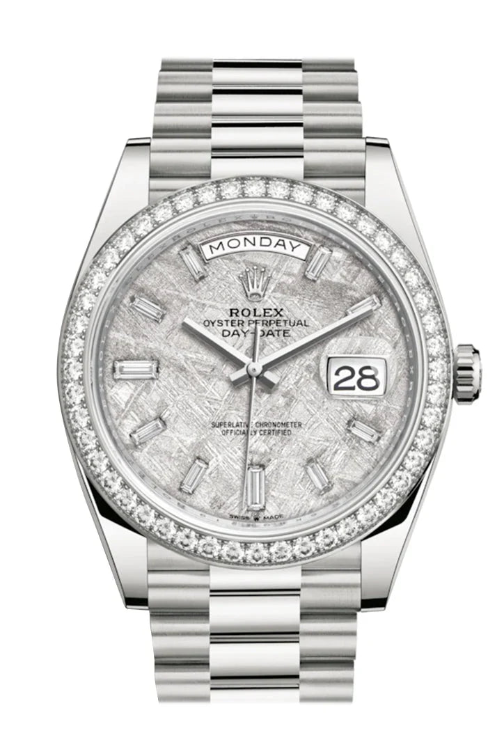Day-Date 40 Meteorite Baguette Diamond Dial Diamond Bezel White Gold President Automatic Men's Watch 228349RBR 228349.