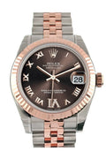 Datejust 31 Chocolate Roman Large VI set with Diamond Dial Fluted Bezel 18K Rose Gold Two Tone Jubilee Ladies Watch 178271.