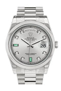 Day Date 36 Rhodium Diamonds Emeralds Dial President Men's Watch 118206.