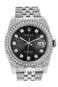 Datejust 36 Black Jubilee design set with Diamonds Dial 18k White Gold Diamond Bezel Jubilee Men's Watch 116244.