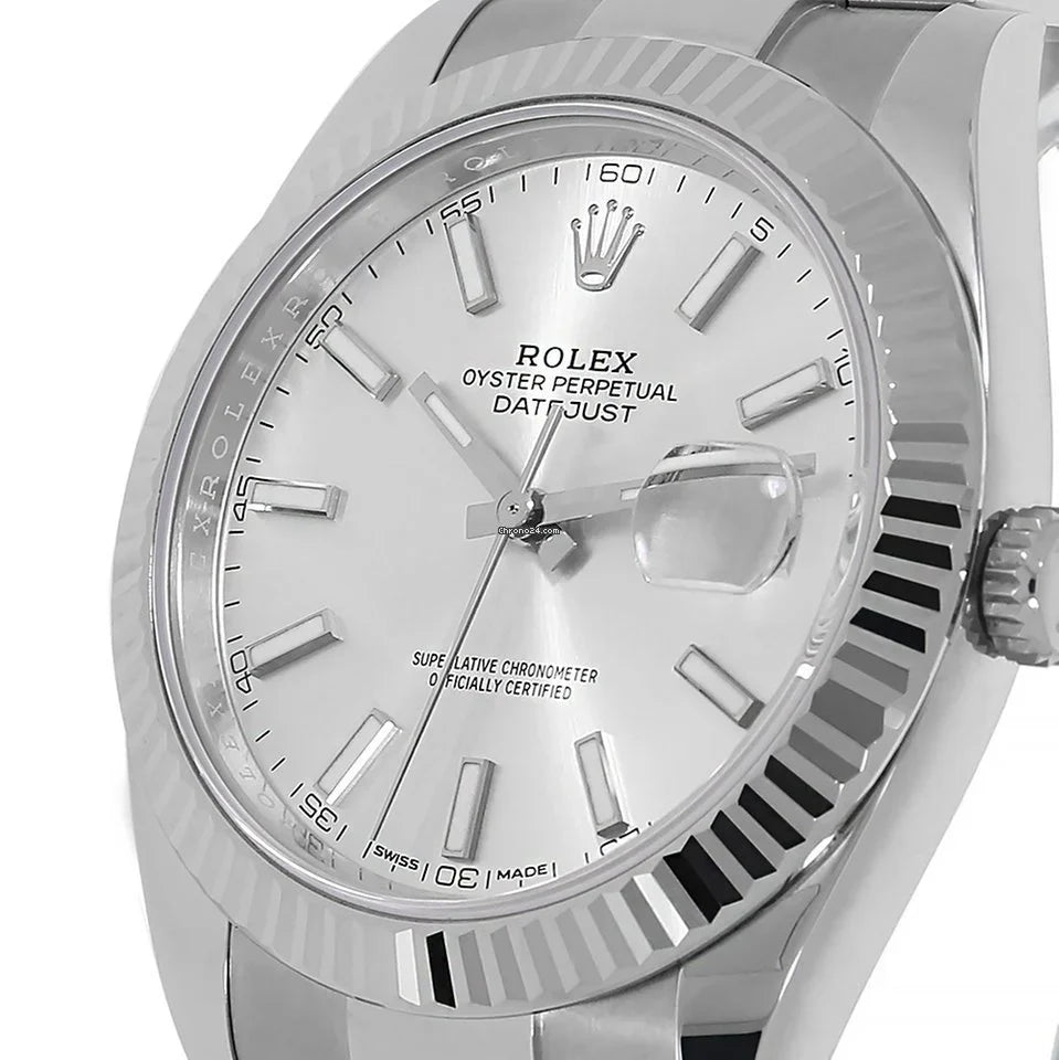 Datejust II Stainless Steel White Gold Silver Index Dial Watch 116334.