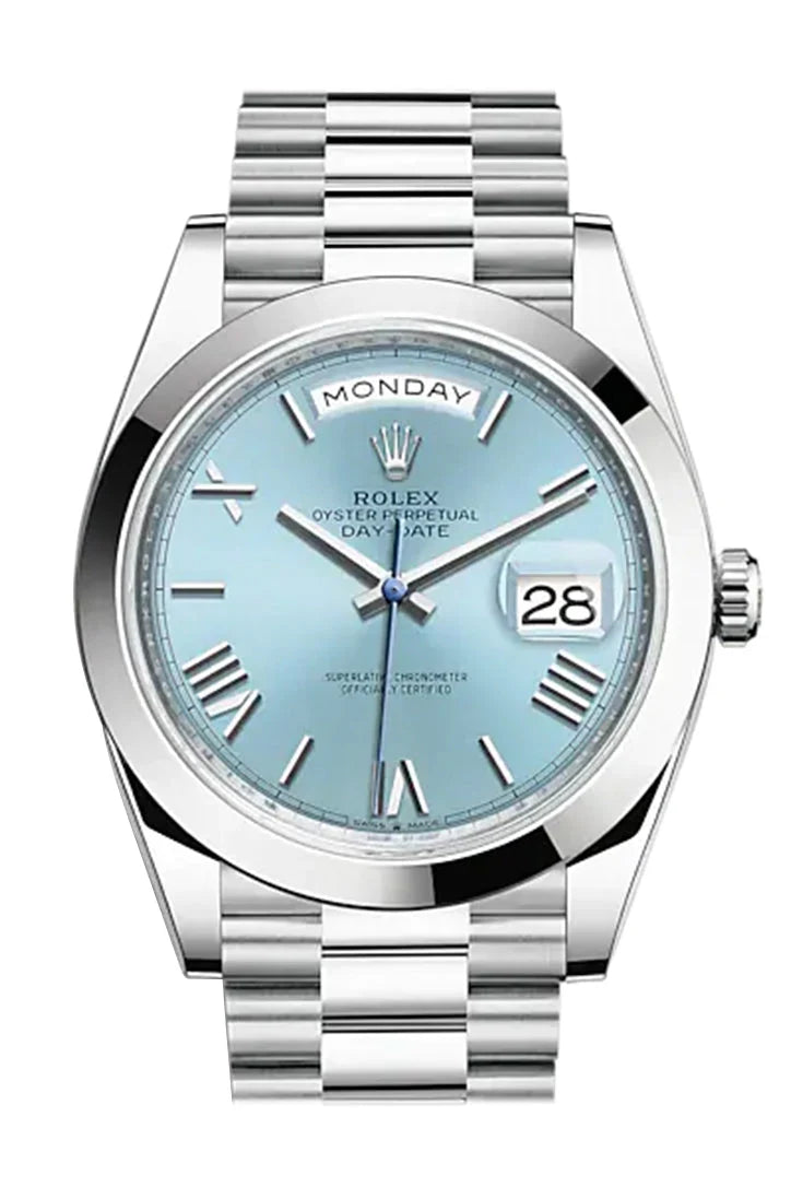 Day-Date 40 Ice blue Dial Roman Dome Bezel Platinum President Automatic Men's Watch 228206.