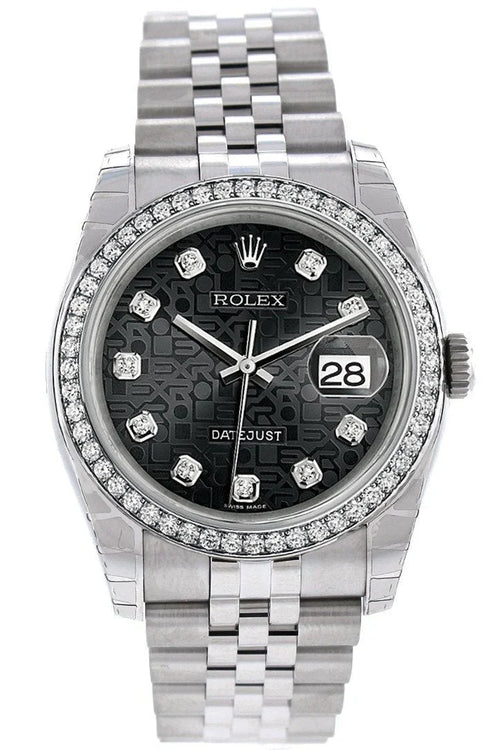 Datejust 36 Black Jubilee design set with Diamonds Dial 18k White Gold Diamond Bezel Jubilee Men's Watch 116244.