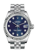 Datejust 31 Blue Set Diamonds Dial White Gold Fluted Bezel Jubilee Ladies Watch 178274.