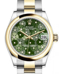 Rolex Datejust 31 Yellow Gold/Steel Olive Green Floral Motif Diamond Dial & Smooth Domed Bezel Oyster Bracelet 278243 - BRAND NEW