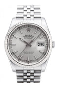 Datejust 36 Silver Dial 18k White Gold Fluted Bezel Stainless Steel Jubilee Watch 116234.