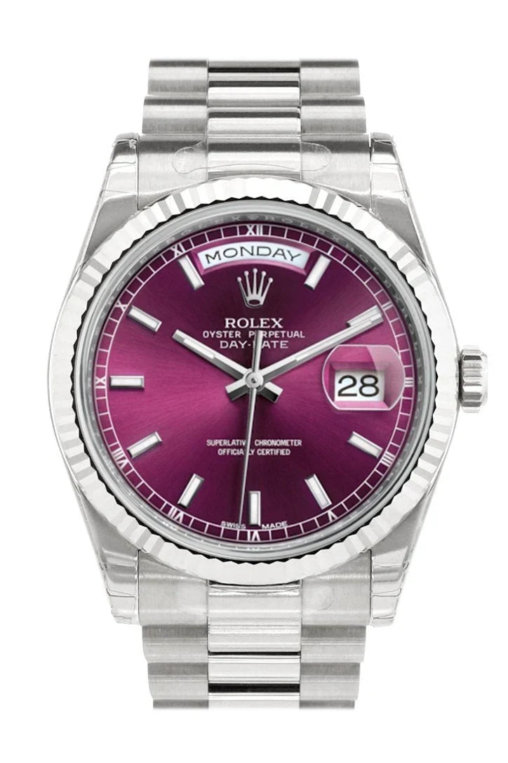 Day-Date 36 Cherry Dial Fluted Bezel President White Gold Watch 118239.