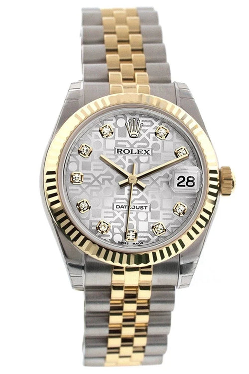 Datejust 31 Silver Jubilee Diamond Dial Fluted Bezel 18K Gold Two Tone Jubilee Ladies 178273.