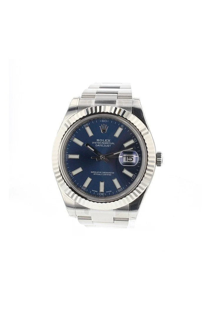 Datejust II 41 Blue Dial 18k White Gold Fluted Bezel Steel Men's Watch 116334.