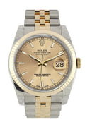 Datejust 36 Champagne Dial Fluted 18K Gold Two Tone Jubilee Watch 116233.