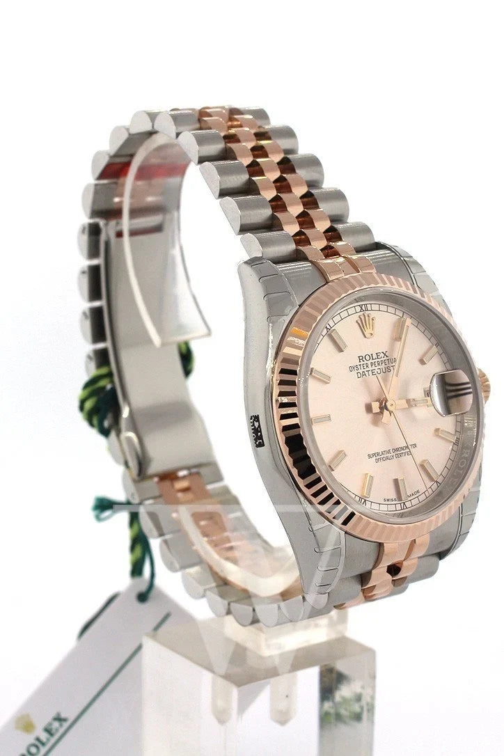 Datejust 36 Pink Dial Fluted Steel and 18k Rose Gold Jubilee Watch 116231.