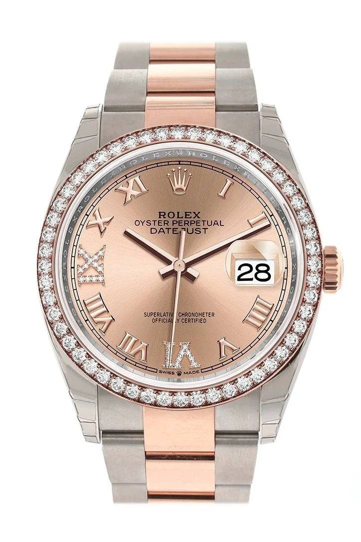 Datejust 36 Rose Set with Diamonds Dial Diamond Bezel Rose Gold Two Tone Watch 126281RBR 126281 NP.