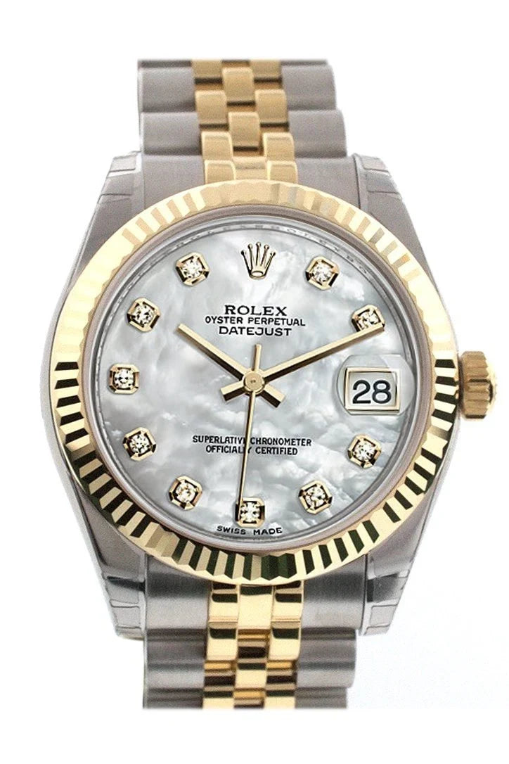 Datejust 31 Mother of Pearl Diamonds Dial Fluted Bezel 18K Gold Two Tone Jubilee Ladies 178273.