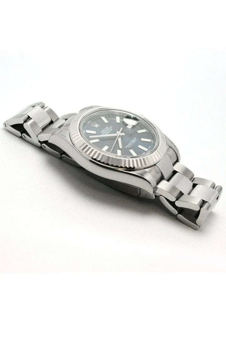 Datejust II 41 Blue Dial 18k White Gold Fluted Bezel Steel Men's Watch 116334.