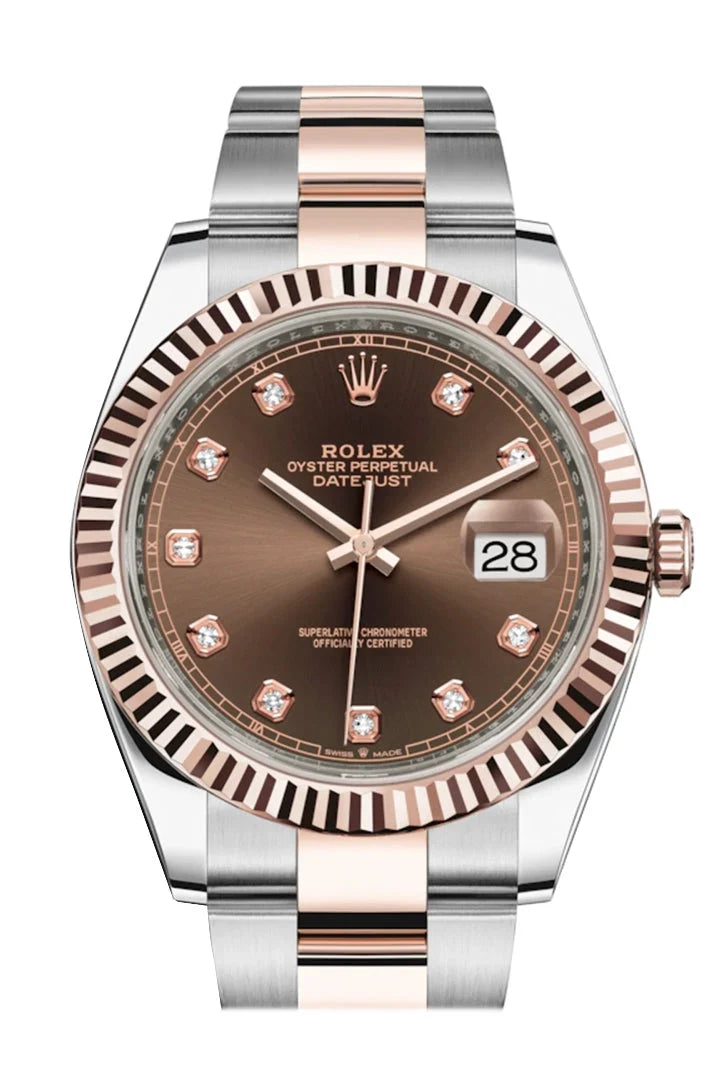 Datejust 41 Chocolate Diamond Dial Steel and 18K Rose Gold Oyster Men's Watch 126331.