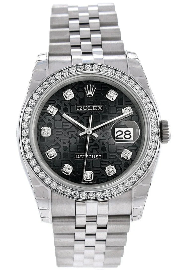 Datejust 36 Black Jubilee design set with Diamonds Dial 18k White Gold Diamond Bezel Jubilee Men's Watch 116244.