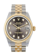 Datejust 31 Dark Grey Diamonds Dial Fluted Bezel 18K Yellow Gold Two Tone Jubilee Watch 278273 NP.