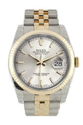 Datejust 36 Silver Dial Fluted 18K Gold Two Tone Jubilee Watch 116233.