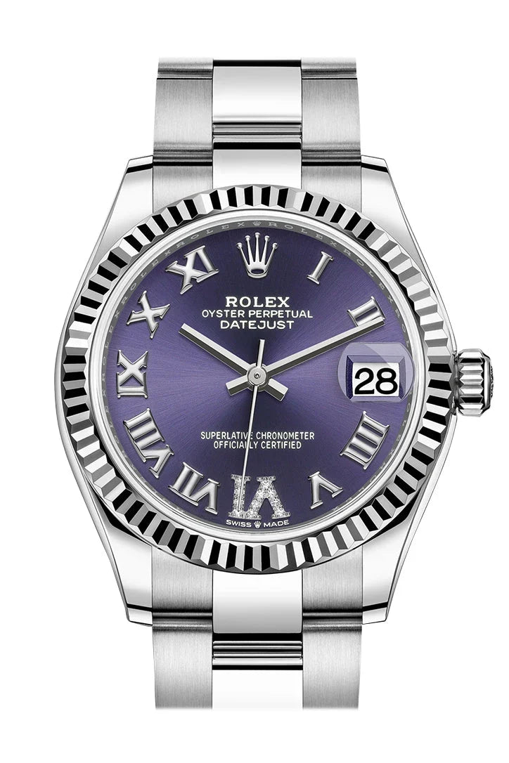 Datejust 31 Aubergine Dial Set Diamonds Dial Fluted Bezel Ladies Watch 278274.