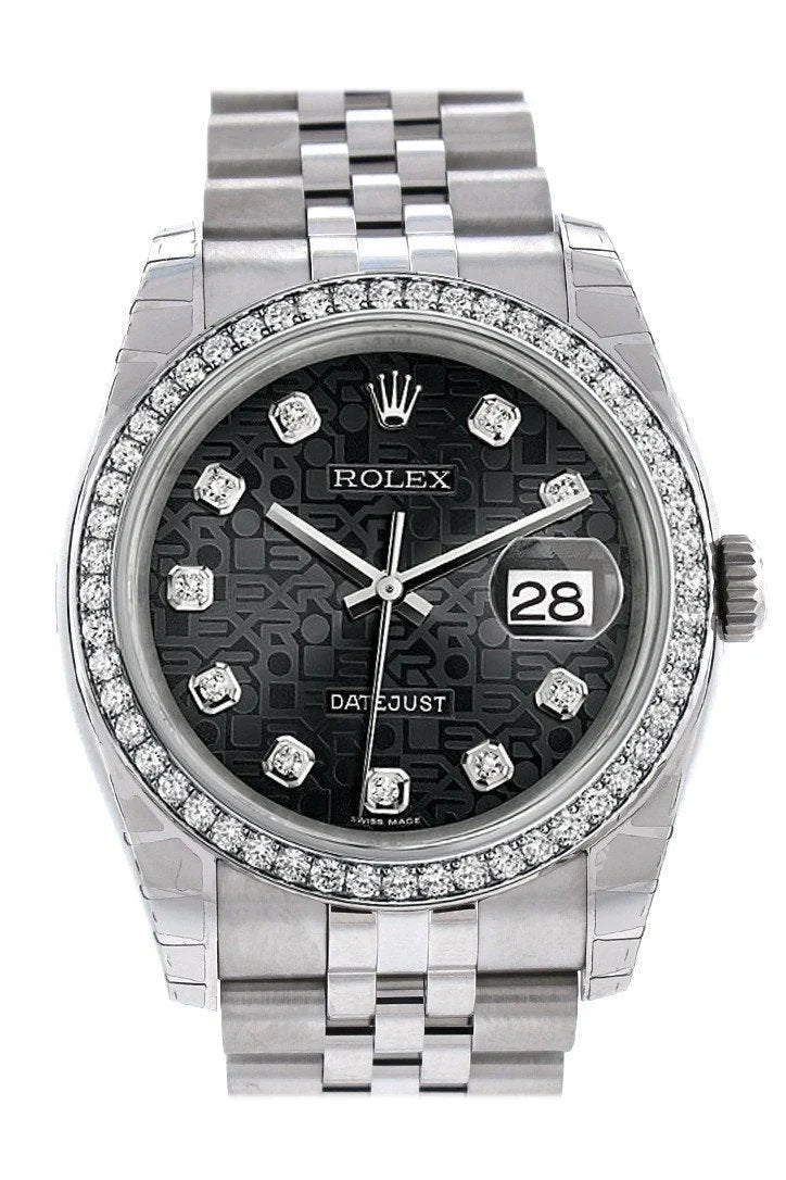 Datejust 36 Black Jubilee design set with Diamonds Dial 18k White Gold Diamond Bezel Jubilee Men's Watch 116244.