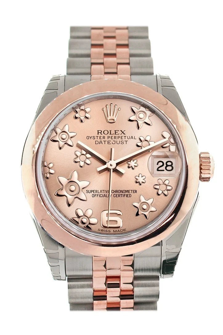 Datejust 31 Pink Raised Floral Motif Dial 18K Rose Gold Two Tone Jubilee Ladies Whatch 178241.