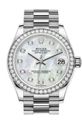 Datejust 31 White mother-of-pearl Diamond Dial Diamond Bezel 18K White Gold President Ladies Watch 278289RBR.