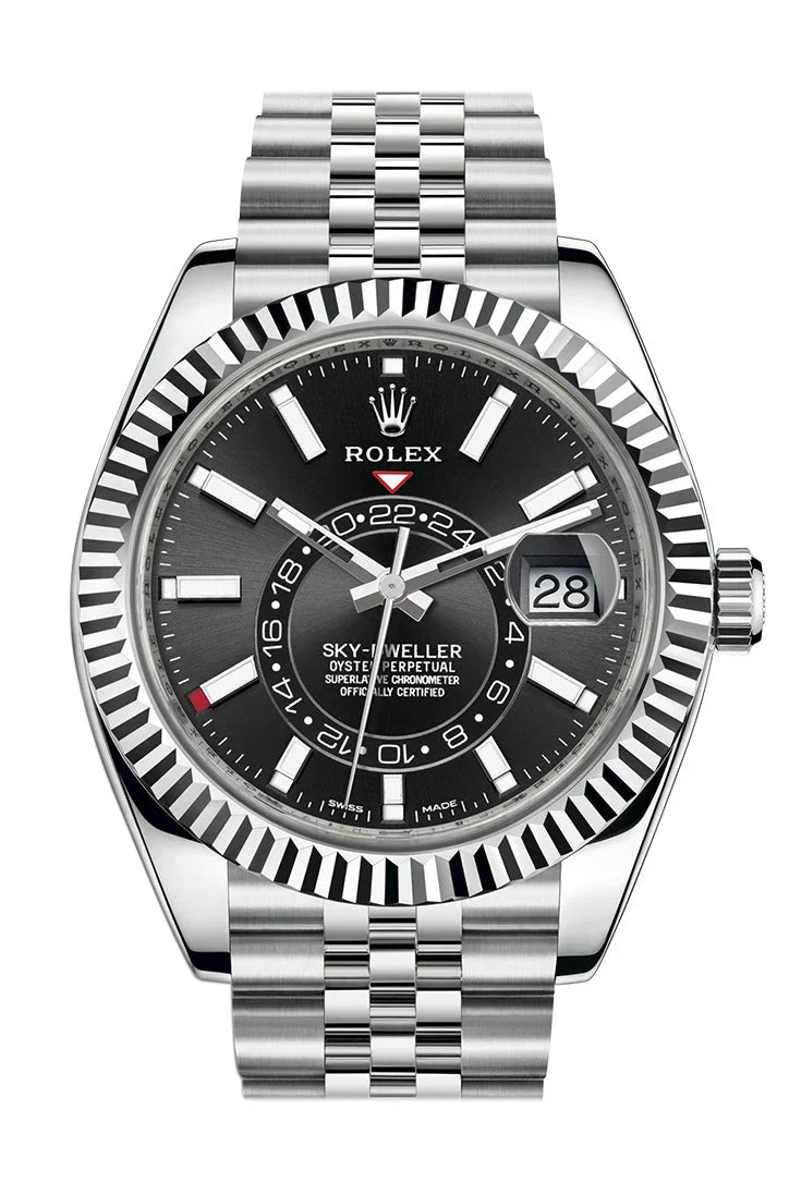 Sky Dweller Black Dial 18K White Gold Bezel Steel Jubilee Men's Watch 326934.