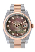Datejust 36 Black mother-of-pearl set with diamonds Dial Fluted Steel and 18k Rose Gold Oyster Watch 116231.