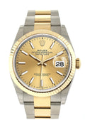 Datejust 36 Champagne-colour Dial Fluted Bezel Oyster Yellow Gold Two Tone Watch 126233 NP.